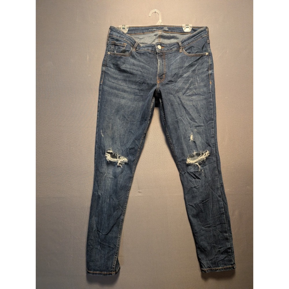 Old Navy Mid Rise Rockstar Super Skinny Jeans Womens 12 Blue Denim Distressed